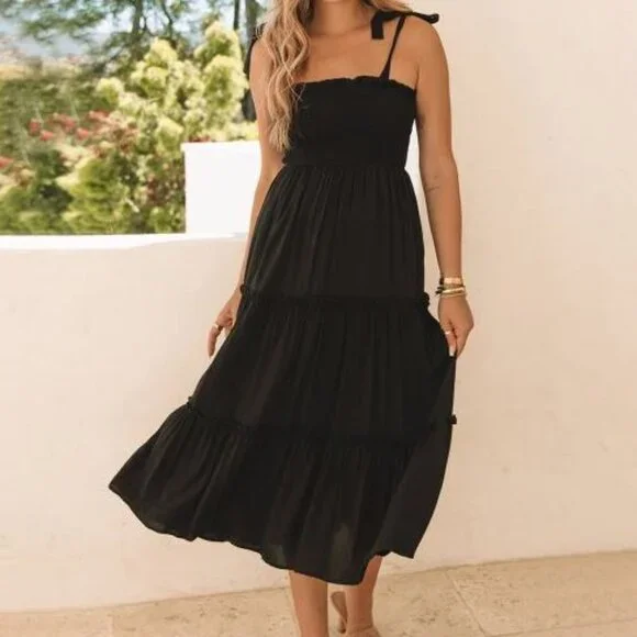 black dress a line midi Charmed Black A-Line Midi Dress M